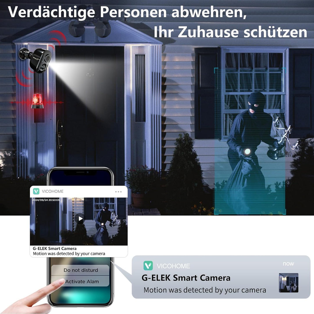 G-ELEK Überwachungskamera Aussen Akku, Aussenkamera WLAN Kabellos, Aussenkamera mit Solarpanel, 2K 3