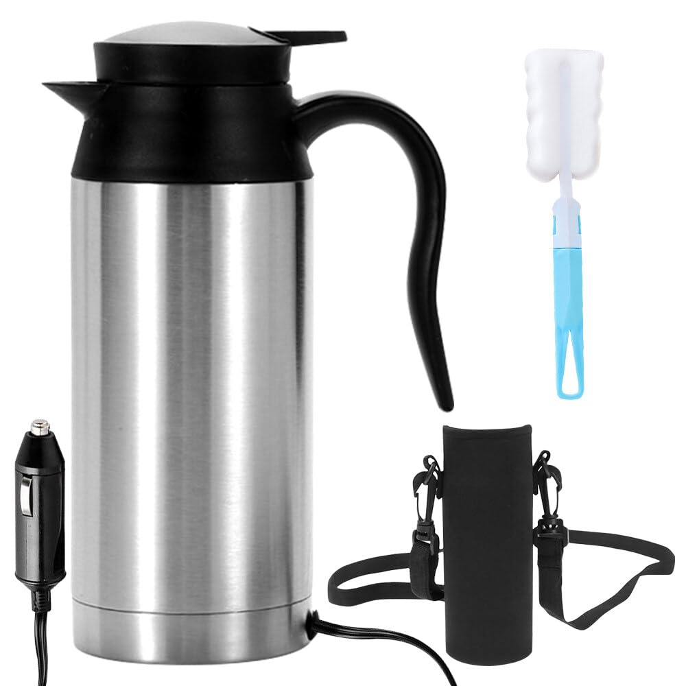 AVCXEC Auto Wasserkocher Edelstahl, 12V 750ml Reisewasserkocher Auto, Wasserkocher Auto Zigarettenan