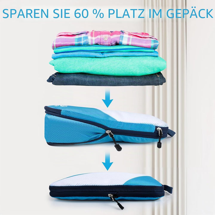 AiQInu Packing Cubes Compression, 5 Stück Packtaschen Kompression Koffer Organizer Set mit Wäschebeu