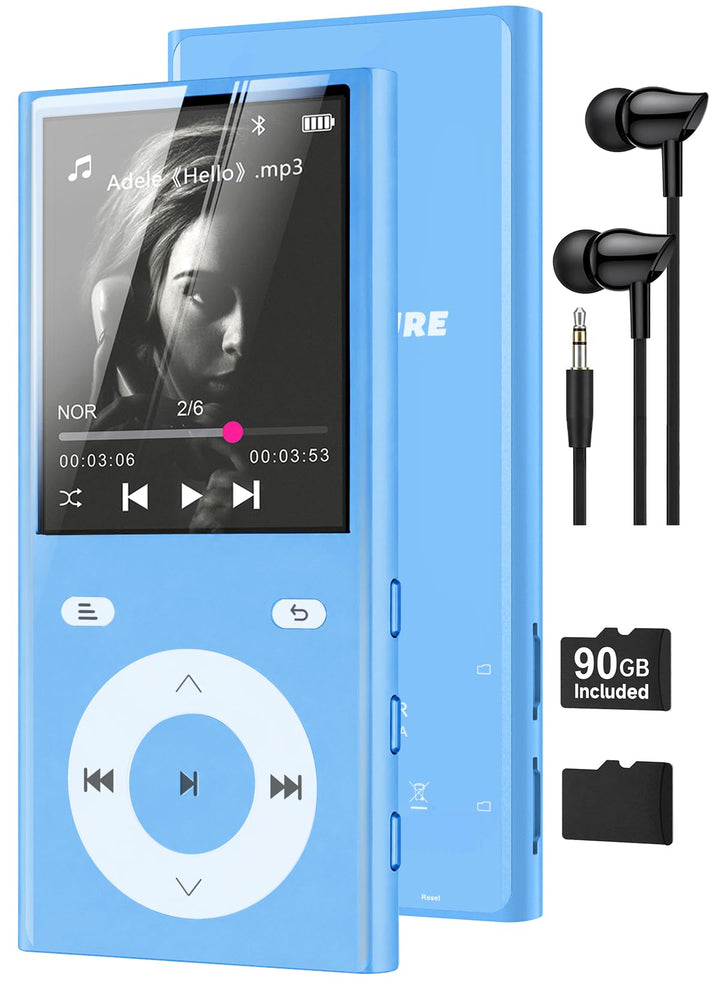 90GB MP3 Player Bluetooth 5.3, Musik Player 2 TF-Kartensteckplätzen Blau, Blau