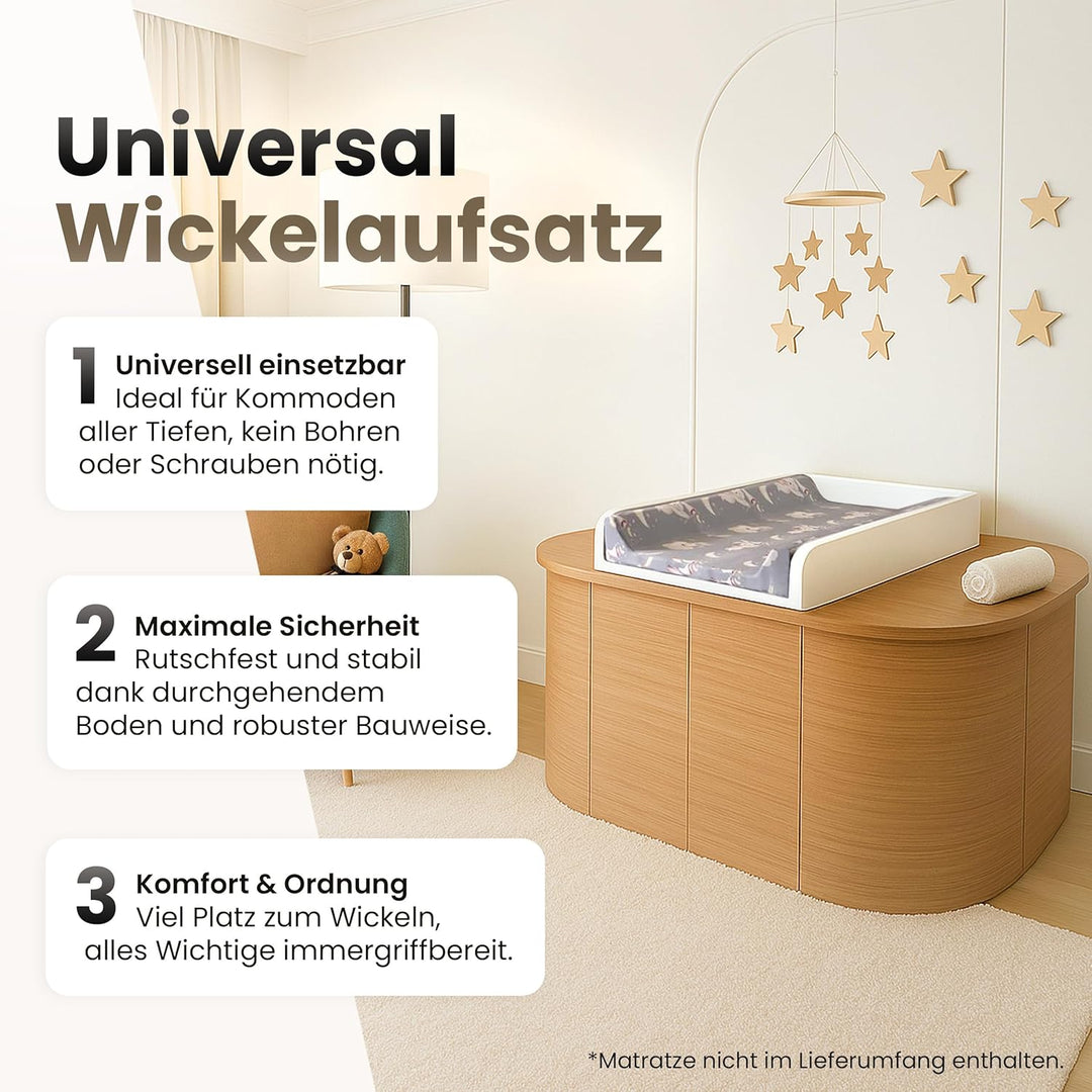 Wickelaufsatz Universal, Wickeltischaufsatz für Kommoden in beliebiger Breite, Abnehmbar Wickelkommo