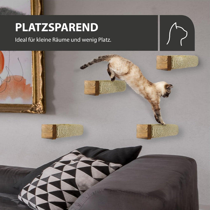 Rohrschneider Katzentreppe für Katzenwand | Kletterwand Katzen Holz GEFLAMMT | Wandelemente | Kratzs