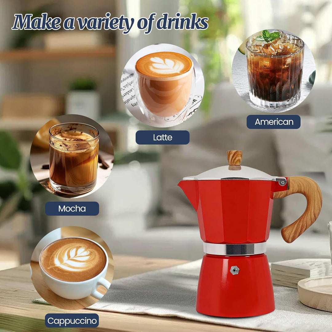 6 Tasse Mokka Kanne aus Aluminium 300 ml italienische Rot 6 Tasse, Rot 6 Tasse