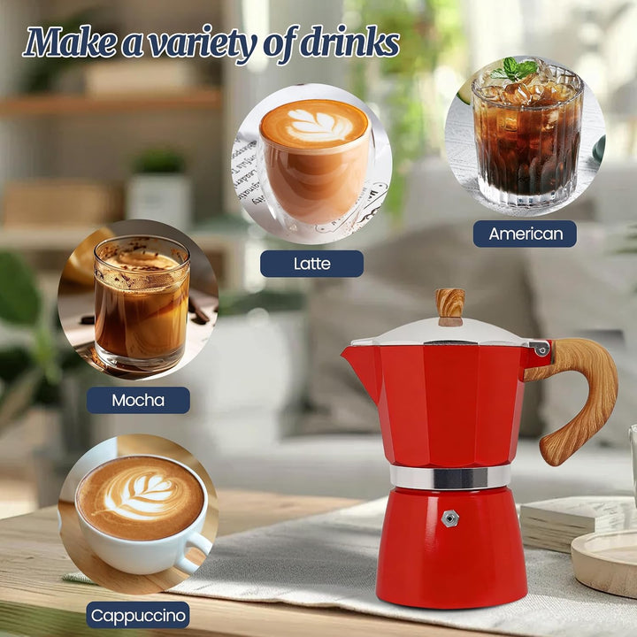 6 Tasse Mokka Kanne aus Aluminium 300 ml italienische Rot 6 Tasse, Rot 6 Tasse