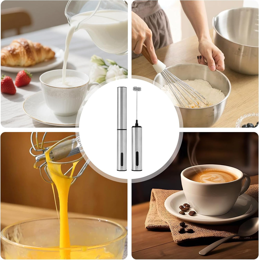 Milchaufschäumer Elektrisch, 3 Stufen Milchaufschäumer Stab Aufladbar, USB Handmixer 800mAh Edelstah