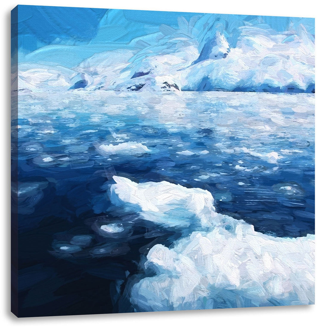 Berge Eisgletscher, Format: 70x70 auf Leinwand, XXL riesige Bilder fertig gerahmt mit Keilrahmen, Ku