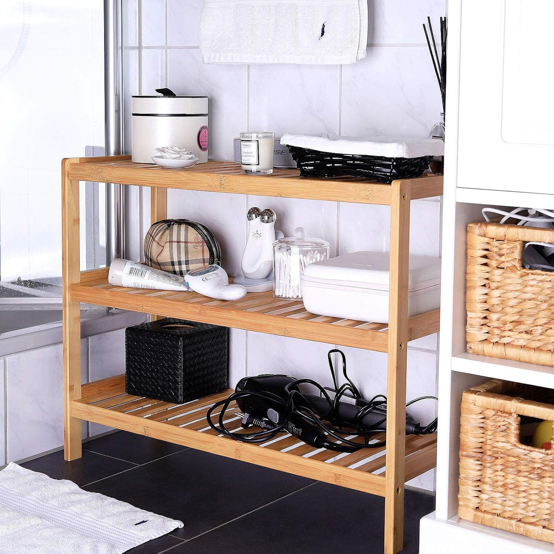 Dibea Bambusregal in zeitlosem Design, 70x26x55 cm, zur Regalwand kombinierbar, platzsparendes Stand