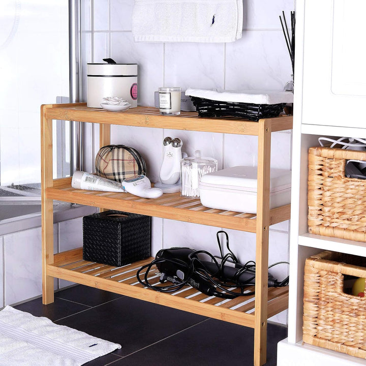 Dibea Bambusregal in zeitlosem Design, 70x26x55 cm, zur Regalwand kombinierbar, platzsparendes Stand