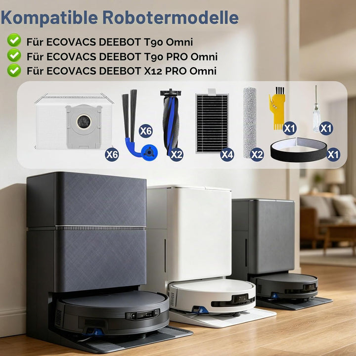 Zubehör für ECOVACS DEEBOT T90 Omni/T90 PRO Omni/X12 PRO Omni Roboterstaubsauger Ersatzteile 23er-Pa