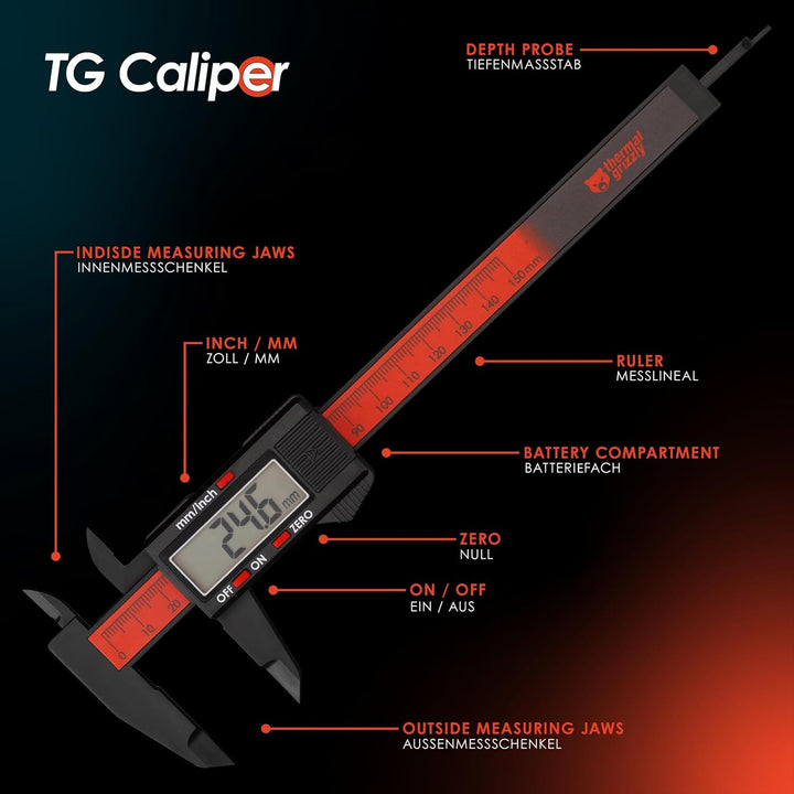Thermal Grizzly - TG Caliper - Digitaler Messschieber - 150mm - Ablesung 0,1 mm/Genauigkeit ±0,2 mm