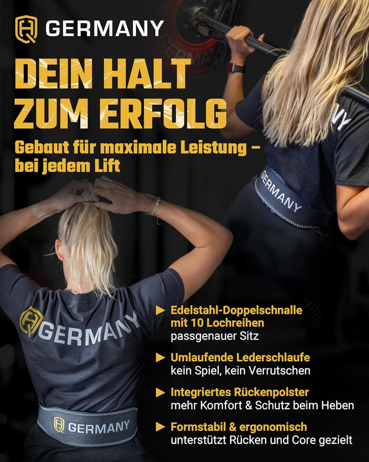 HQ Germany® Gewichthebergürtel [S/M/L/XL] - 100% Rindsleder, 100% Edelstahl - Weight Lifting Belt, G