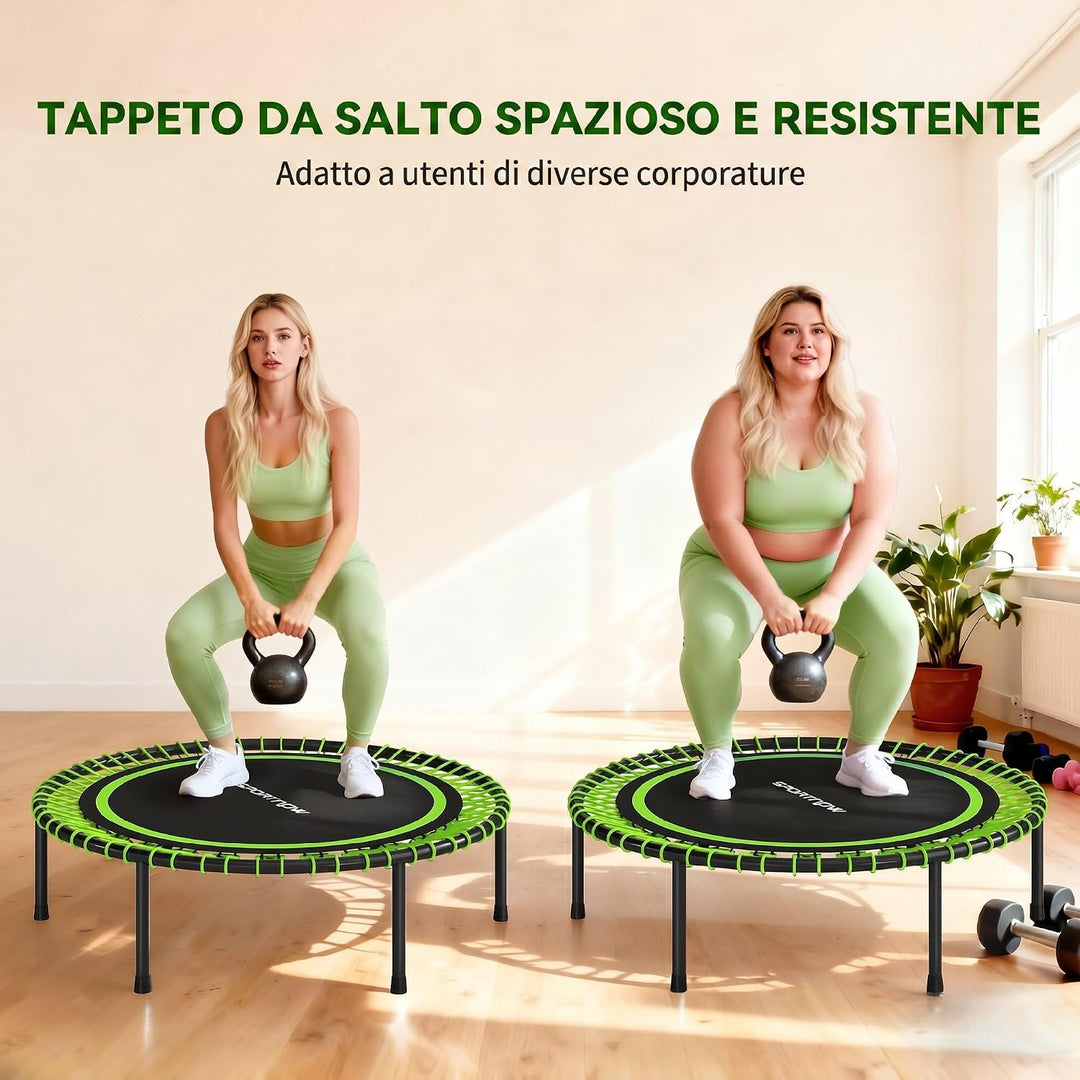 SPORTNOW Elastisches Trampolin Ø114 cm, 200 kg, 36 Federn, Grün