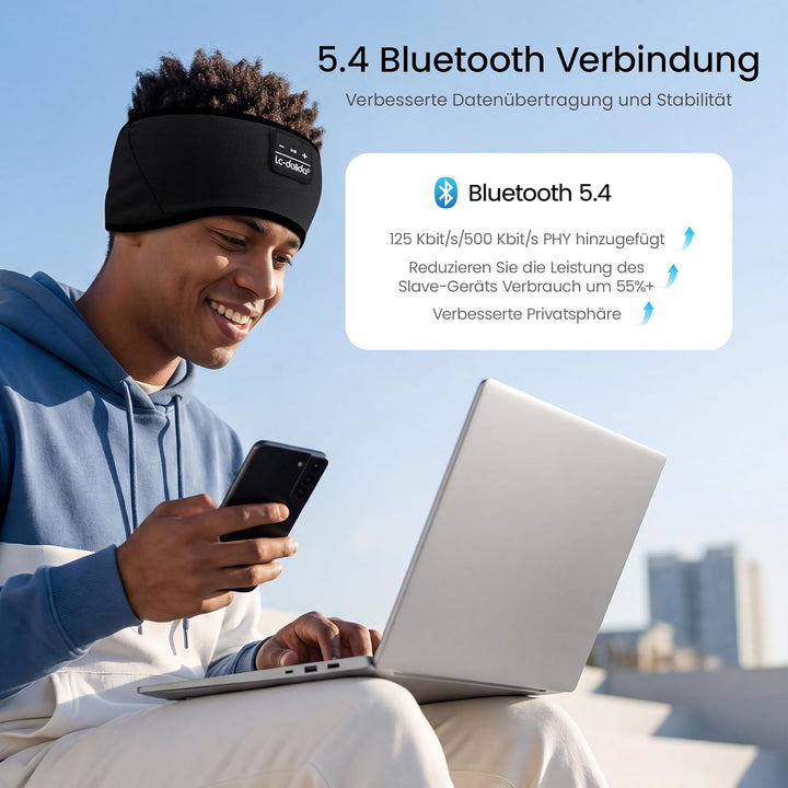 LC-dolida Schlafkopfhörer Bluetooth Stirnband Kopfhörer, Ultraweiche Bambus-Baumwoll Schlafkopfhörer