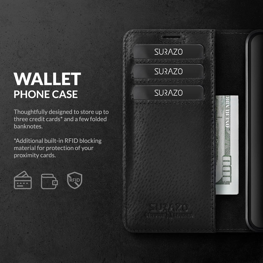 SURAZO Handyhülle für Samsung Galaxy A53 5G 4G – Premium Echtleder Hülle Klappbar Schutzhülle [Stand