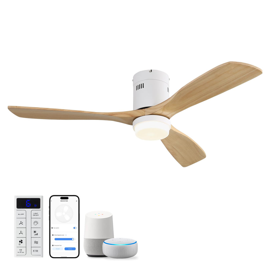 Sofucor 132cm Smart Deckenventilator mit Beleuchtung, Massivholz Deckenventilator mit Licht, Alexa/A