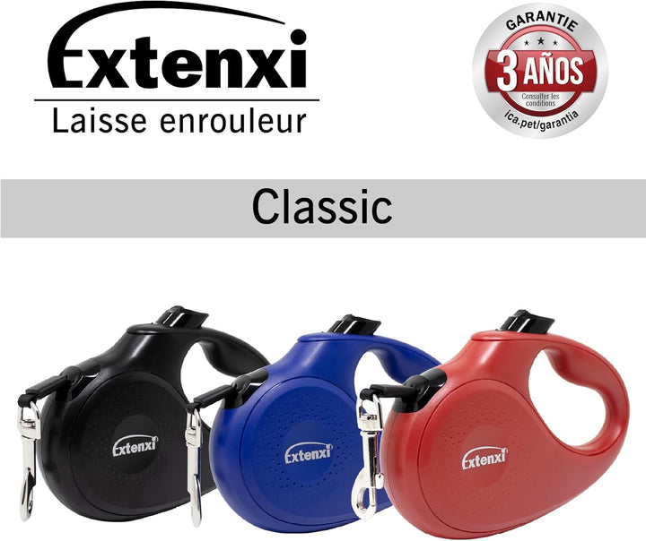 ICA Hundeleine, einziehbar, bis 12 kg, Länge 3 m, ergonomischer und sicherer Griff (Schwarz, XS) Sch