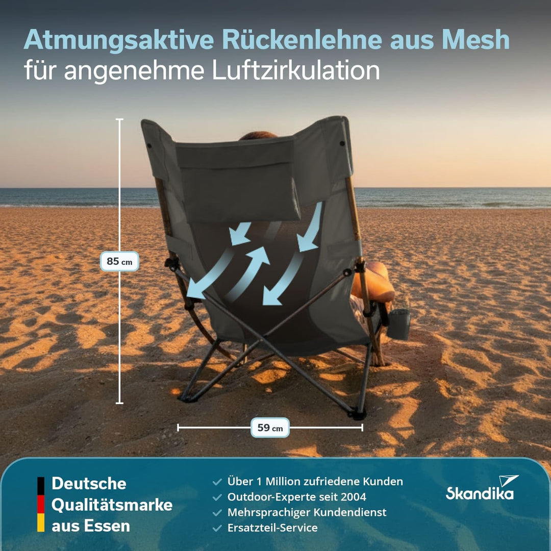 Skandika Strand Campingstuhl Beach 2er Set | Bequemer Strandstuhl mit atmungsaktivem Mesh, Getränkeh