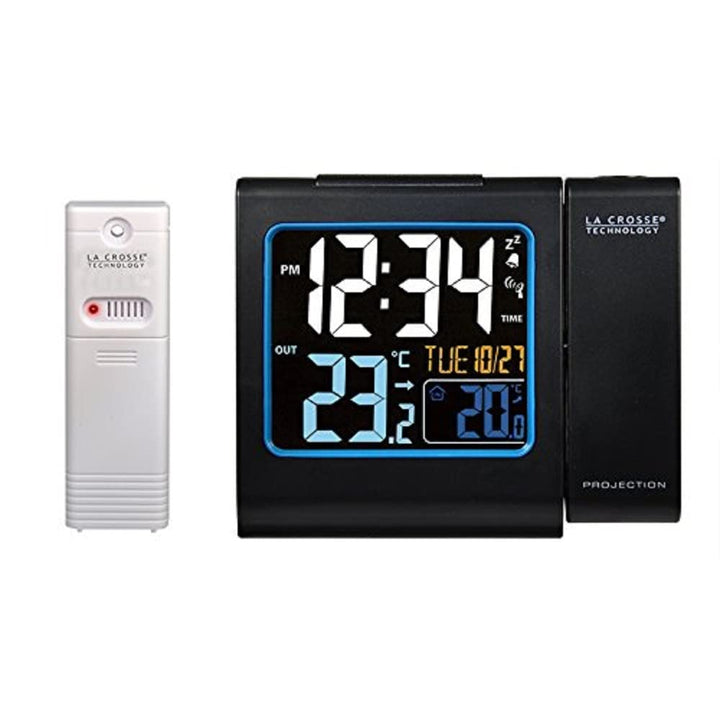 La Crosse Technology WT552-BLA Funkwecker, mit Projektion in Rot, farbiges LCD-Display, Innen- und A