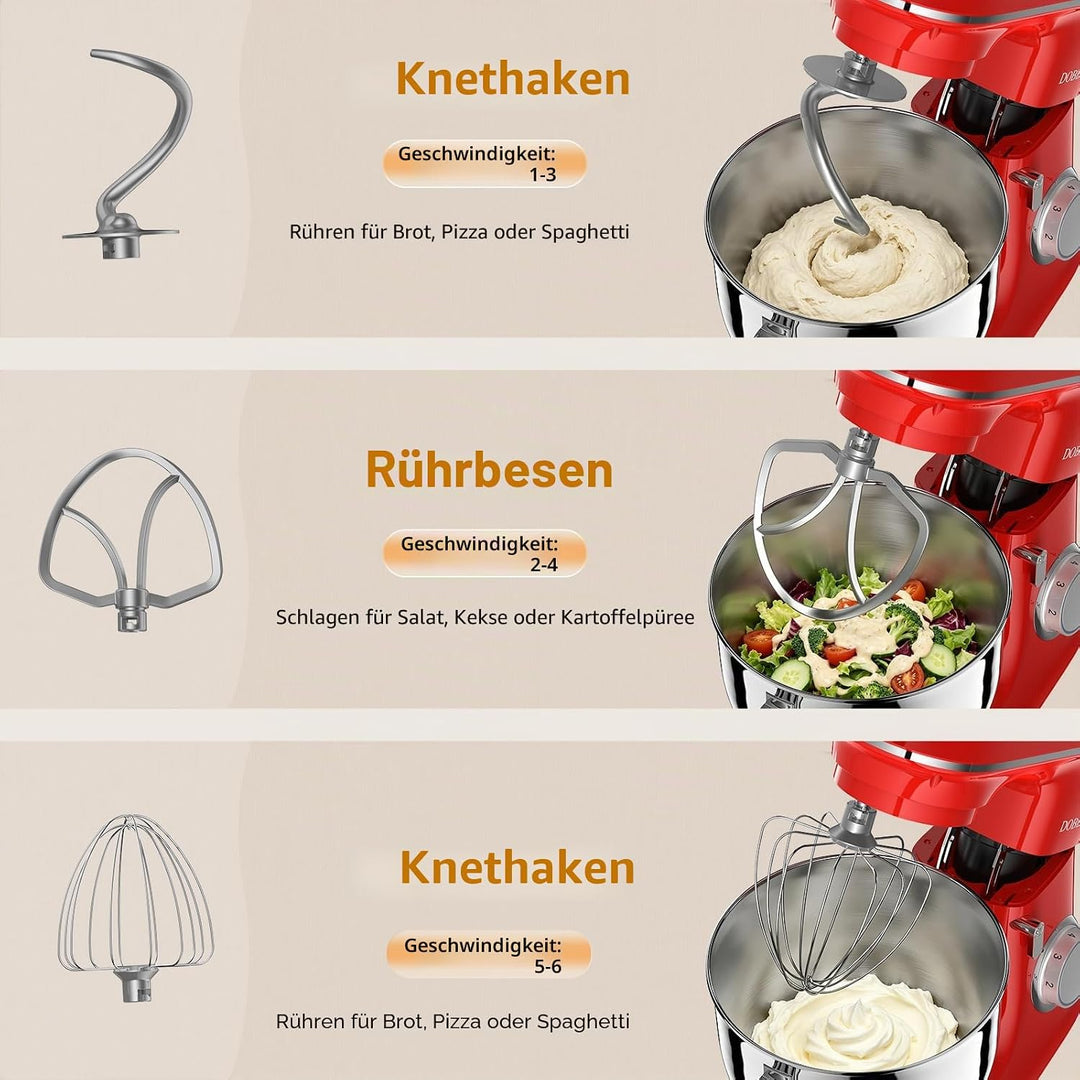 9.5L Küchenmaschine Knetmaschine 1500W, DOBBOR Rührmaschine mit Rührbesen, Knethaken, Schlagbesen, S