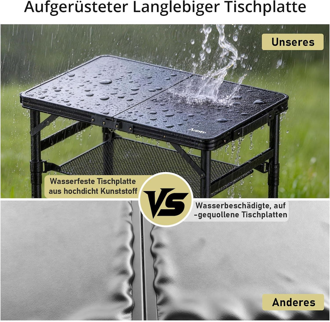 Anbte Campingtisch Klappbar 58x40cm Aluminium-Rahmen &amp; Kunststoff-Tischplatte mit 3 Höhen Verstellba