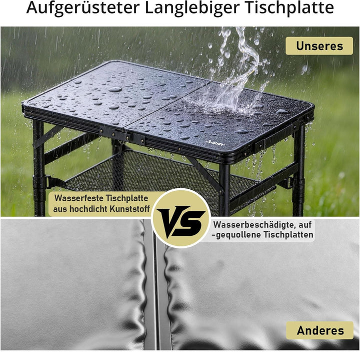 Anbte Campingtisch Klappbar 58x40cm Aluminium-Rahmen &amp; Kunststoff-Tischplatte mit 3 Höhen Verstellba