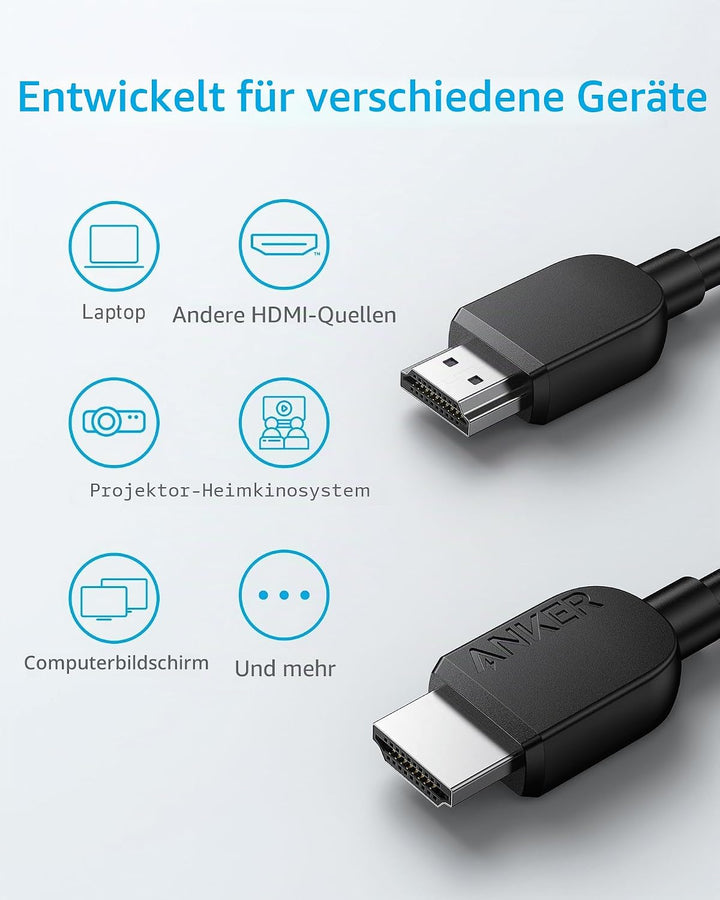 Anker HDMI 2.1 Kabel 48Gbit/s 8K@60Hz robust [3m] 3m Schwarz, 3m Schwarz