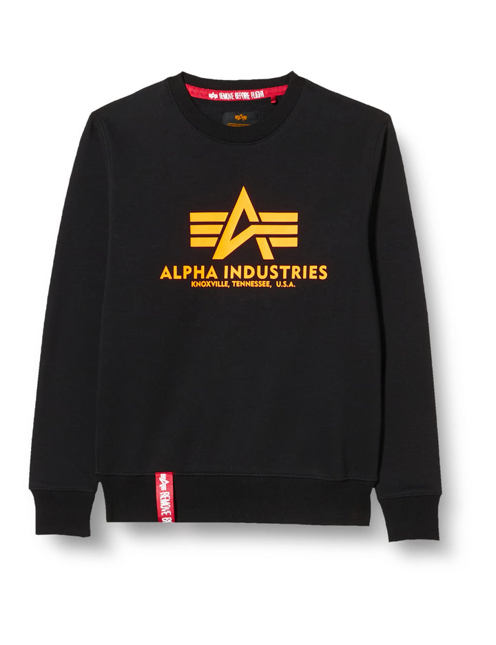 Alpha Industries Herren Basic Big Logo Sweatshirt S Black/Neon Orange, S Black/Neon Orange