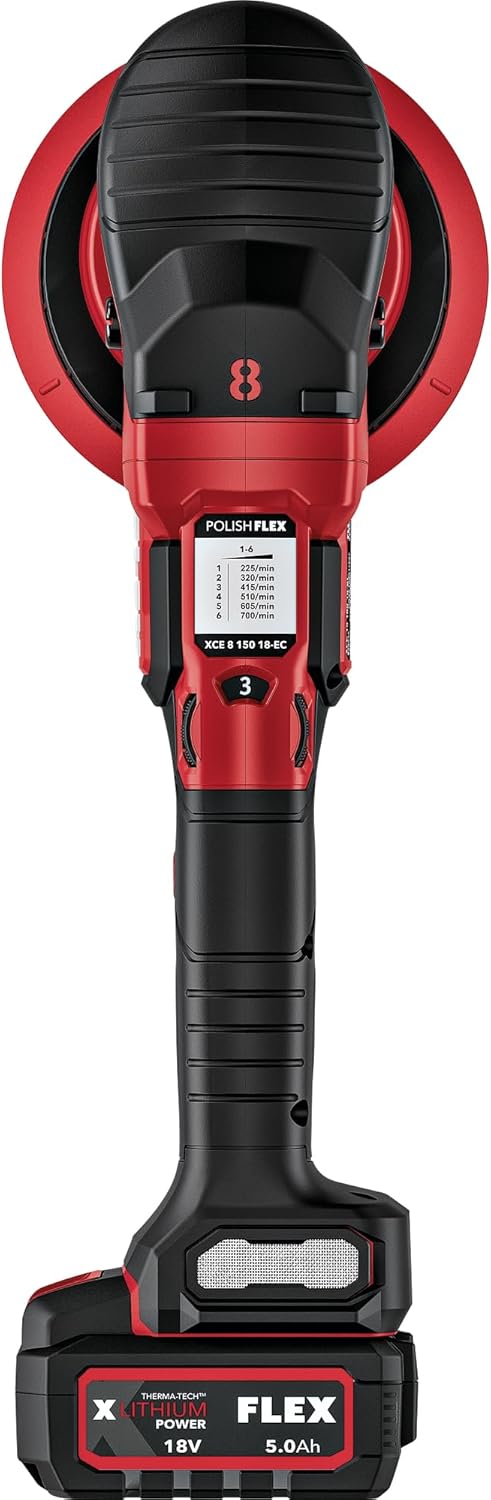 Flex Akku-Exzenterpolierer mit Zwangsrotation 18 V XCE 8 150 18-EC Set (mit Gasgebeschalter, einfach