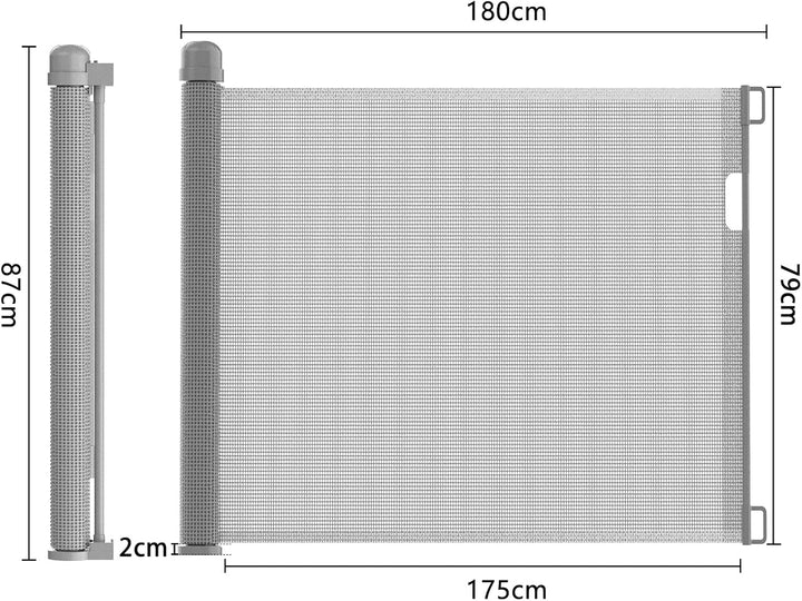 Treppenschutzgitter Ausziehbar 0-180cm Grau, Treppenschutzrollo Türschutzgitter für Babys und Hausti