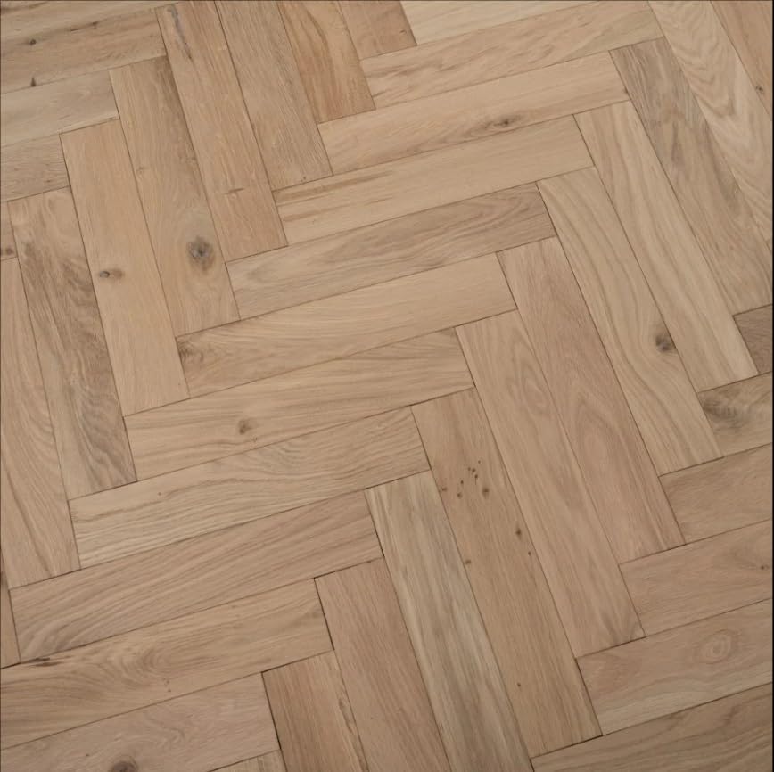 Eiche Parkett Fischgrät Naturbelassen, 14 mm x 125 mm × 600 mm, Nutzschicht 3 mm, hochwertiger Holzf