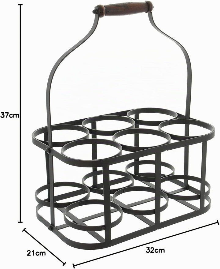 Dekoleidenschaft Metall Flaschenkorb für 6 Flaschen im Antik Design, Bierträger, Flaschenträger