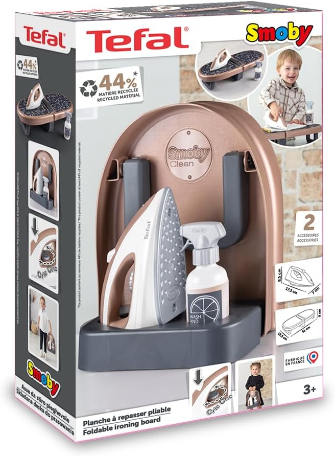 Smoby - Tefal Bügelbrett für Kinder - Faltbare Mitnehm-Spiel-Bügelstation mit Spielzeug-Bügeleisen &amp;
