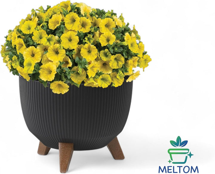 MELTOM Blumentopf Schale mit Füssen Einsatz Kräutertopf Übertopf Pflanzschale Eco Recycled (Schwarz,