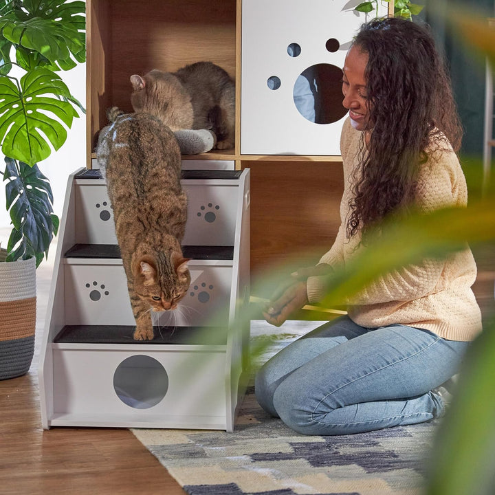 Relaxdays Hundetreppe 3 Stufen, Hunde &amp; Katzen, HBT 52,5x42x60 cm, Haustiertreppe Teppich, Bett &amp; Co