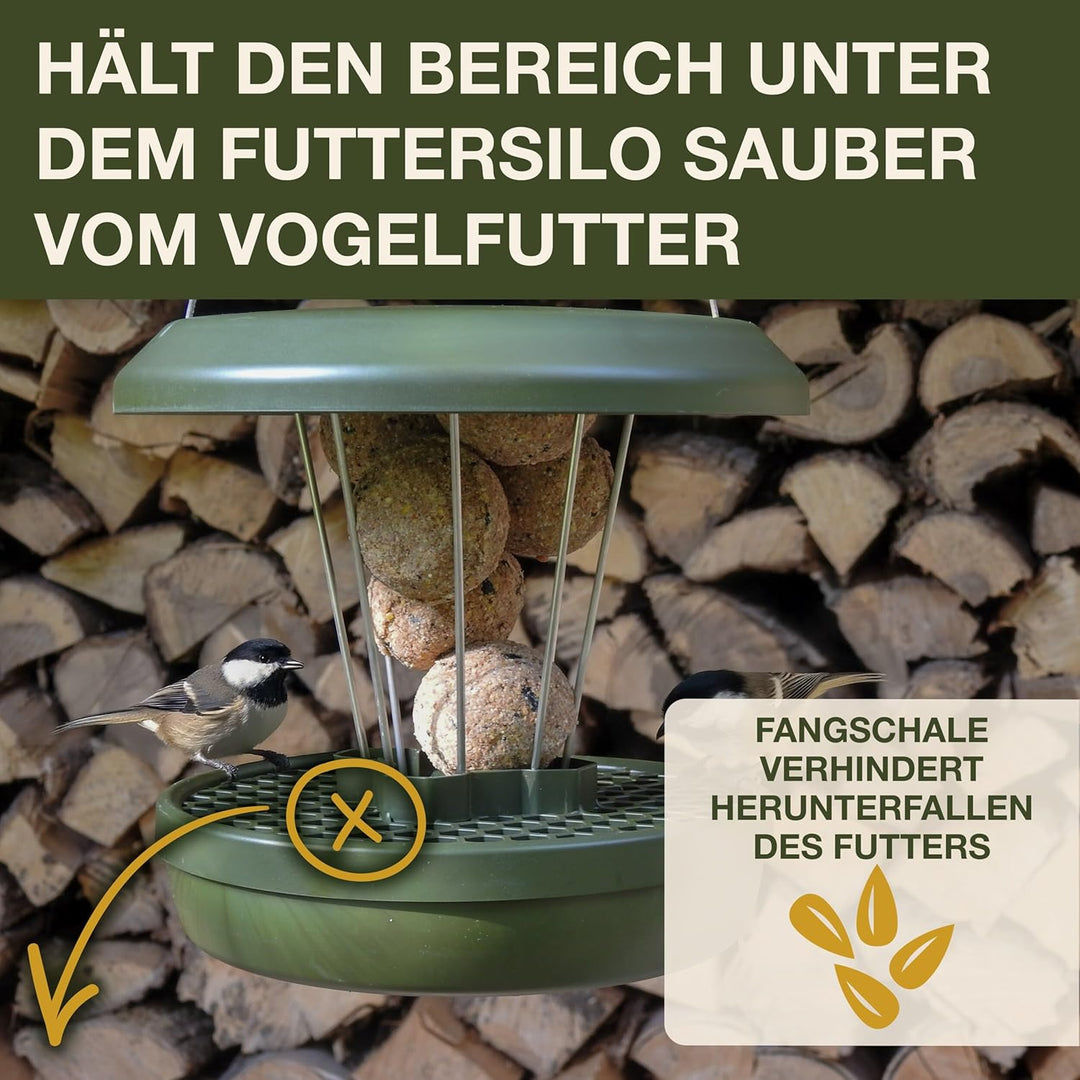 SWISSINNO Vogelfutterhaus zum Aufhängen – Lucerne SMART Birds - Meisenknödelhalter mit Auffangschale