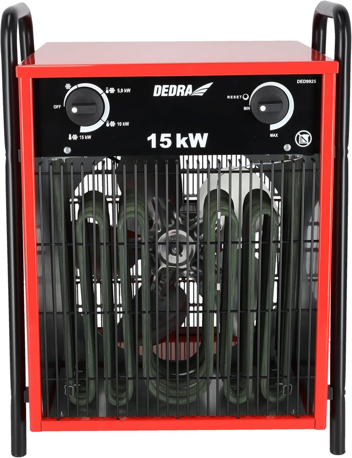 DEDRA Elektro-Lufterhitzer 15 kW, uadratisch, rot, nützlich in geschlossenen Räumen, Thermostat, ein