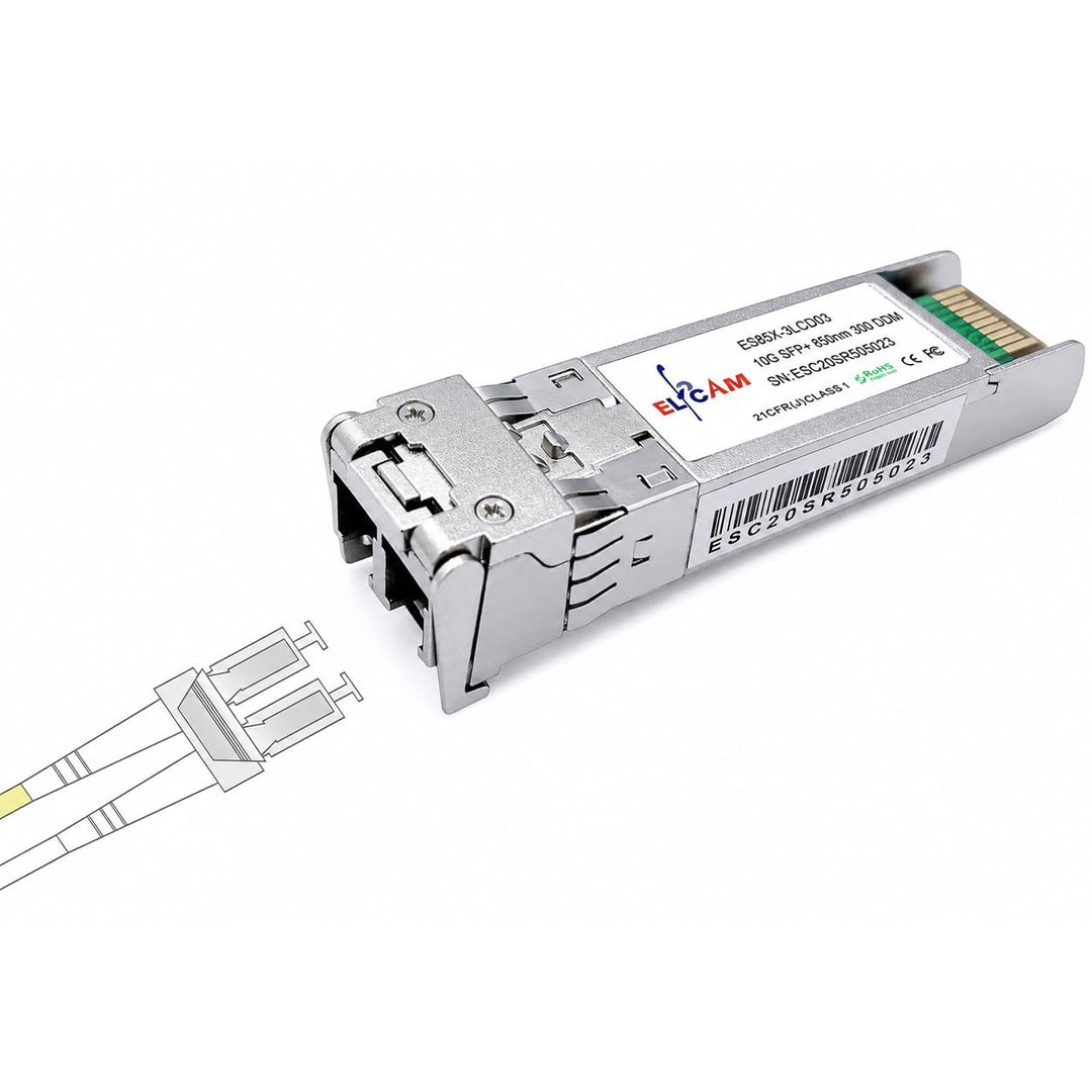 Elfcam - 10Gb SFP+ Glasfaser-Transceiver-Modul, LC/UPC Duplex Multimode-Anschluss (OM3/OM4), 10GBase
