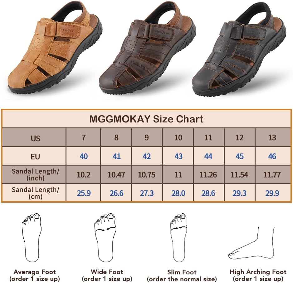 MGGMOKAY Herren Leder Sandalen Fisherman Closed Toe Outdoor-Sandale 40 EU Schwarz, 40 EU Schwarz