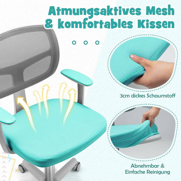 DREAMADE Kinder Schreibtischstuhl höhenverstellbar, ergonomischer Jugenddrehstuhl mit Rückenlehne &amp;
