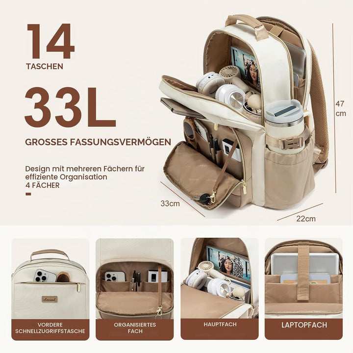 LOVEVOOK Rucksack Damen,17.3 Zoll Laptop Schulrucksack Teenager mit grossem Fach für Trinkflaschen,T