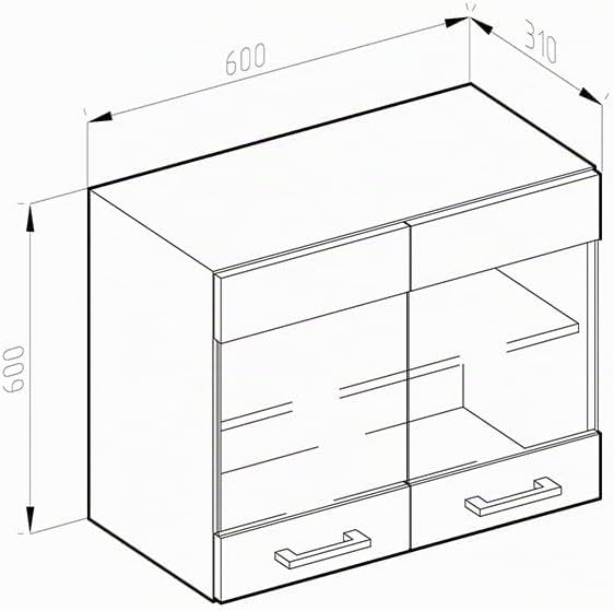 Vicco Küchenschrank Glas R-Line, Weiss Hochglanz/Weiss, 60 cm Weiss Hochglanz Hängeglasschrank 60cm,