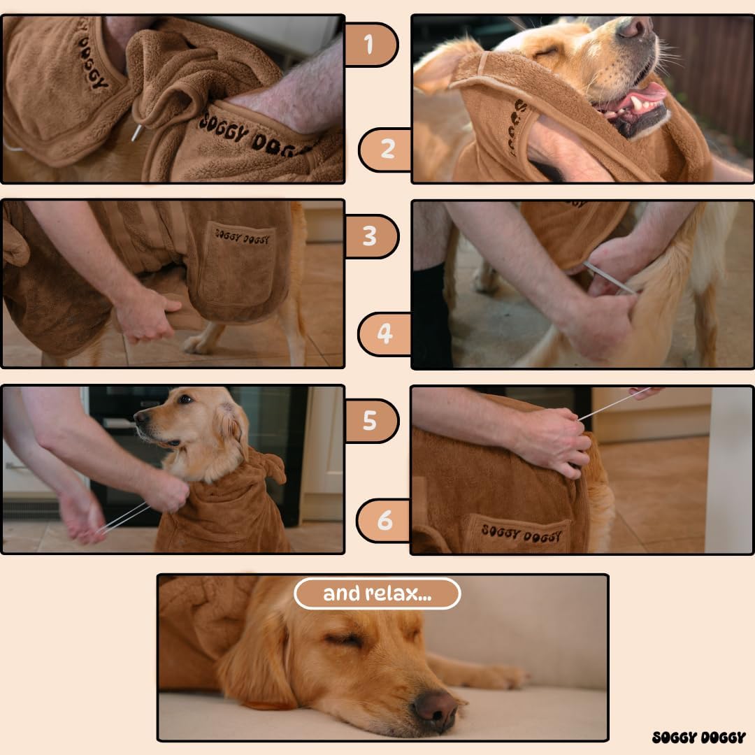 SOGGYDOGGY® UK: Luxuriöser Hunde-Trocknungsmantel, super saugfähiger Mikrofaser-Hunde-Bademantel mit
