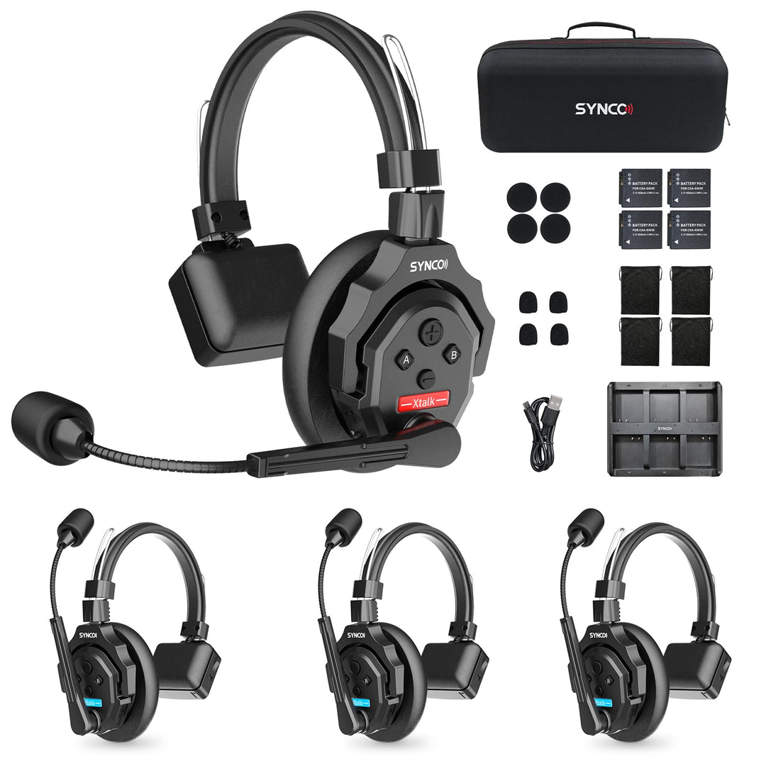 SYNCO Wireless Intercom Headset, XTALK X4 2.4GHz Vollduplex Kabelloses Kommunikationssystem 24H 350M