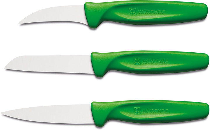 Wüsthof Messerset, 3-teilig, Schälmesser 6 cm, Spickmesser 8 cm, Gemüsemesser 8 cm, Griff grün (9332