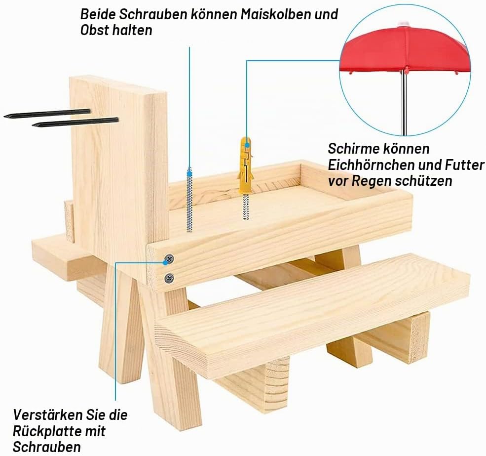 Eichhörnchen Futterhaus Wetterfest Eichhörnchen Picknicktisch Holz Eichhörnchen-Futtertisch Mit Rege