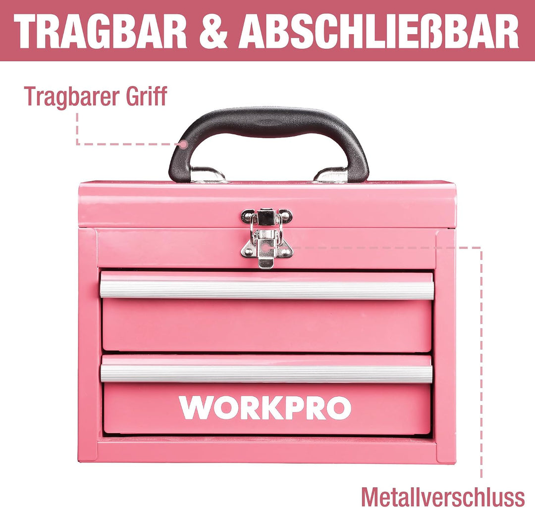 WORKPRO Metall Schubladenbox 2 Schubladen, Rosa, Tisch Organizer, Rosa