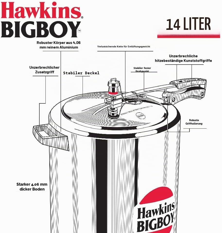 Hawkings Bigboy Schnellkochtopf aus Aluminium 14 L, 14 L