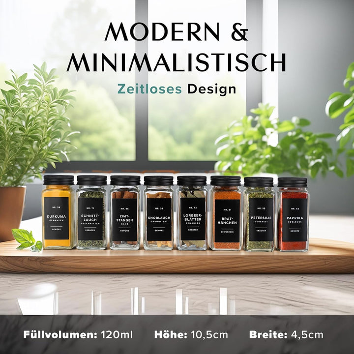 24 stück 120ml Gewürzgläser eckig luftdicht,Gewürzdosen Set Glas,Gewürzbehälter Spice Jars, Gewürze