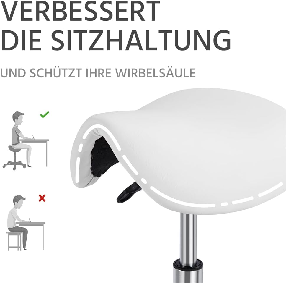 Yaheetech Sattelhocker Weiss mit Höhenverstellbaren 5 Rollen, Weiss