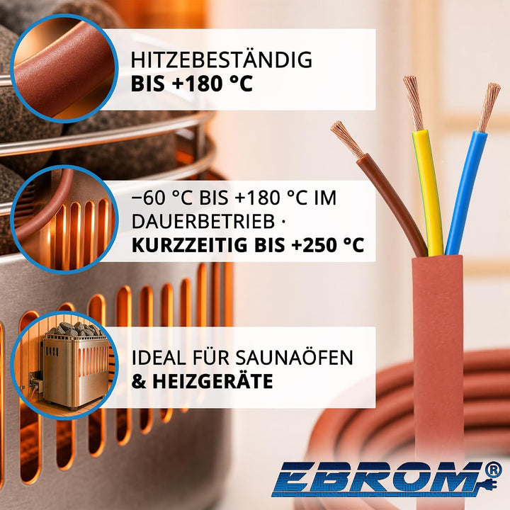 EBROM Silikonkabel Saunakabel SIHF-J 3x1,5 mm² - Länge: 44 Meter, 3x1,5 mm2 44 Meter 3 x 1,5 mm², 44